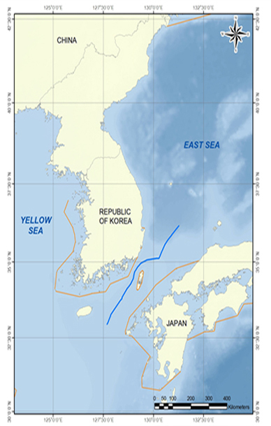 그림1 한일간 북부대륙붕 경계선